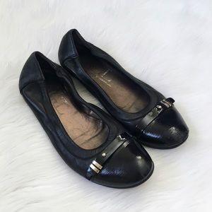 AGL Black Leather Patent Cap Toe Ballet Flats Shoes